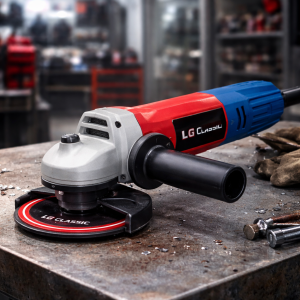 Workshop tools and angle grinder close up